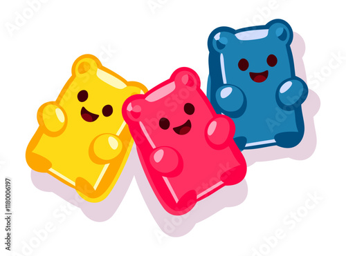 Colorful gummy bears. Jelly bear fruit gummies. Vector isolated illustration