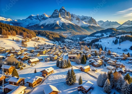 Breathtaking Panoramic Winter View of Combloux and Aravis Mountains photo