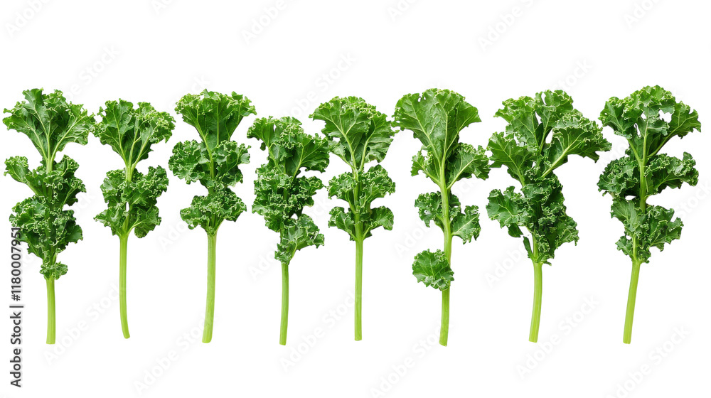 Bright green kale leaves stand tall and proud, each exhibiting rich texture and crinkled edges