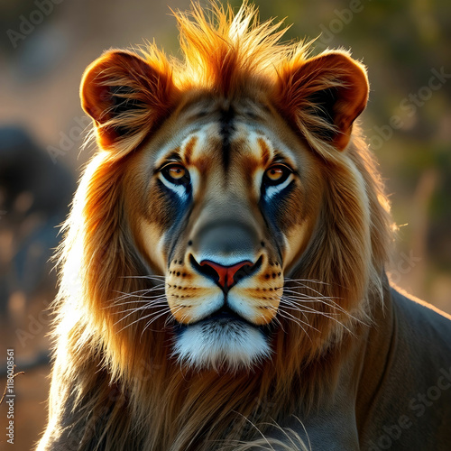 African Lion portrait in the warm light