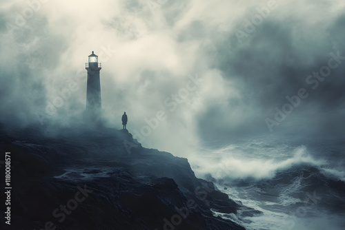 Whispers of the Ocean: Solitude's Embrace Amidst Enigmatic Unknowns on a Shrouded Shoreline photo