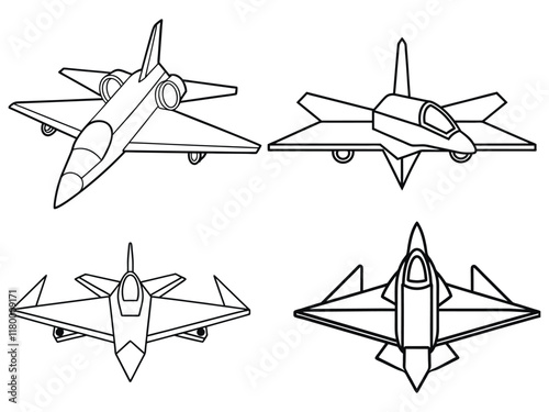 Vector Illustration of Isolated Jet Outline.