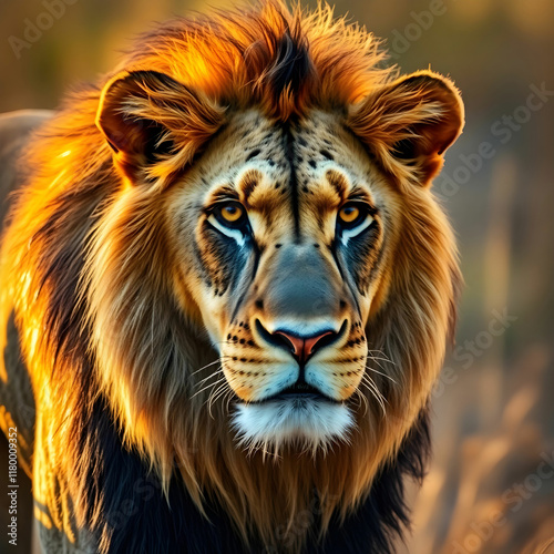 African Lion portrait in the warm light