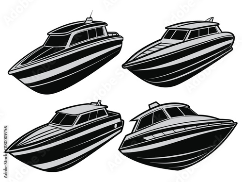 Vector Illustration of Isolated Motorboat Silhouette.