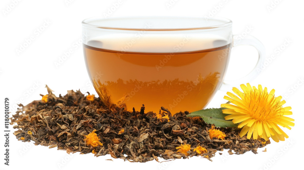 Fototapeta premium A calming herbal tea experience with fresh flowers and fragrant dried leaves on display