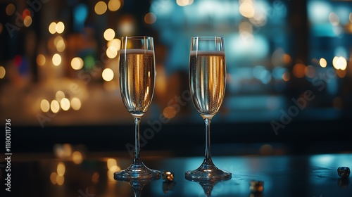 Holiday elegant glasses of champagne or cocktail, holiday drinks on blurred background. photo