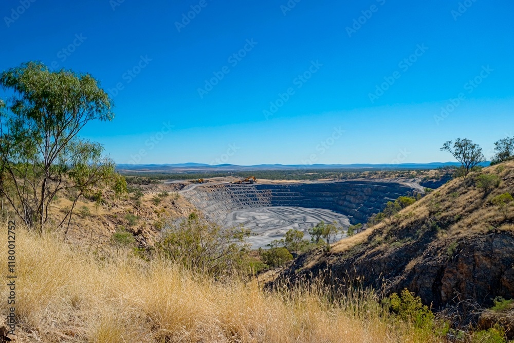 Exploring the vast beauty of an abandoned mine site under a clear blue sky Exploring the vast beauty of an abandoned mine site under a clear blue sky