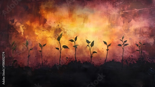 Saplings reaching up towards the light as they emerge from rich soil