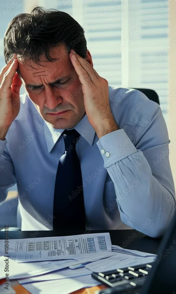 A man is sitting at a desk with a stack of papers in front of him A man is sitting at a desk with a stack of papers in front of him