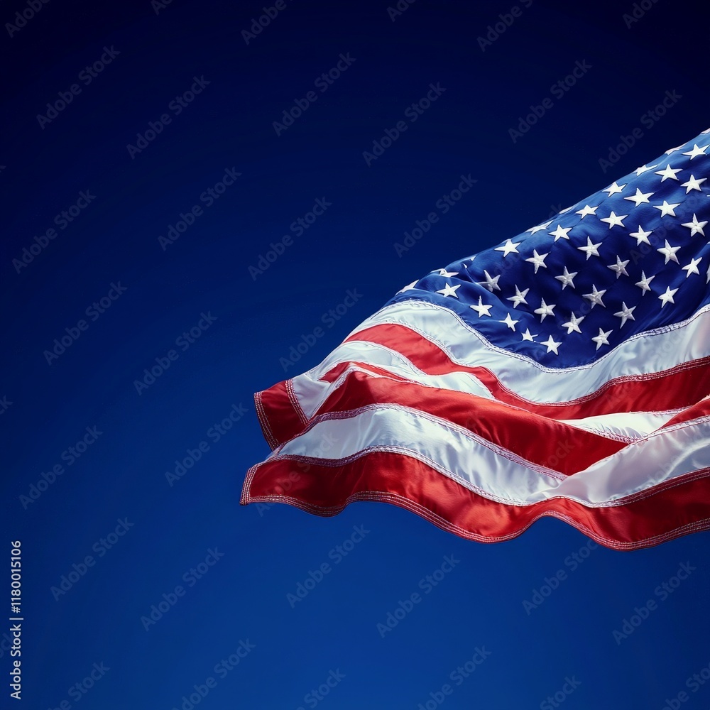 Obraz premium A minimalist representation of the American flag against a dark blue background, symbolizing patriotism and national pride, ideal for formal presentations.