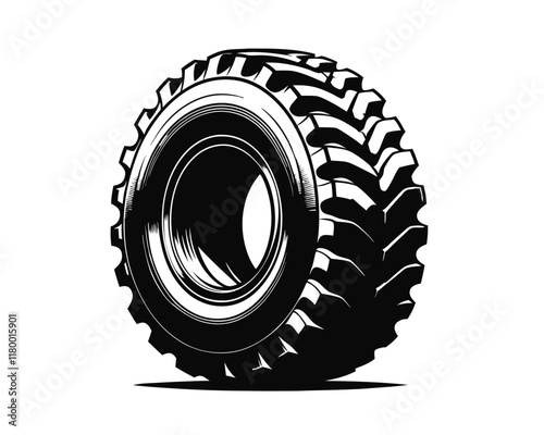 Bold and robust monster truck tire with deep treads. Clipart image isolated on white background 