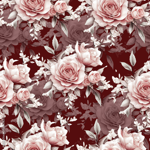  watercolor seamless pattern with pink roses and peony flowers. hand painted floral illustration. design for wedding invitation, card, greeting card, print,
