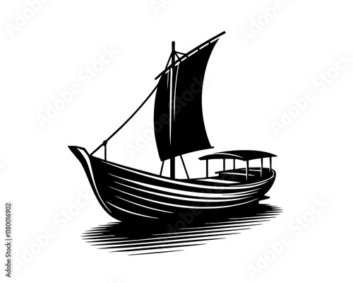  Traditional boat silhouette. Clipart image isolated on white background 