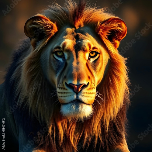 African Lion portrait in the warm light