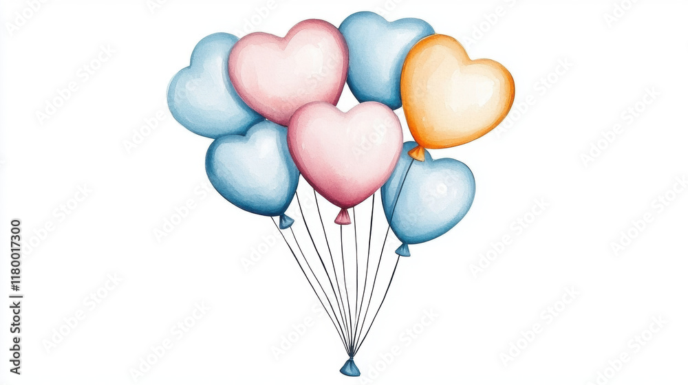 Colorful heart shaped balloons in pink, blue, and orange create cheerful atmosphere, perfect for celebrations and special occasions. Valentines Concept Colorful heart shaped balloons in pink, blue, and orange create cheerful atmosphere, perfect for celebrations and special occasions. Valentines Concept