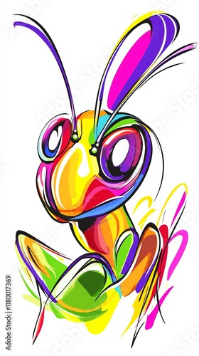A shrimp rendered in cartoon art style, featuring exaggerated elements and vibrant, playful hues for a whimsical and engaging illustration