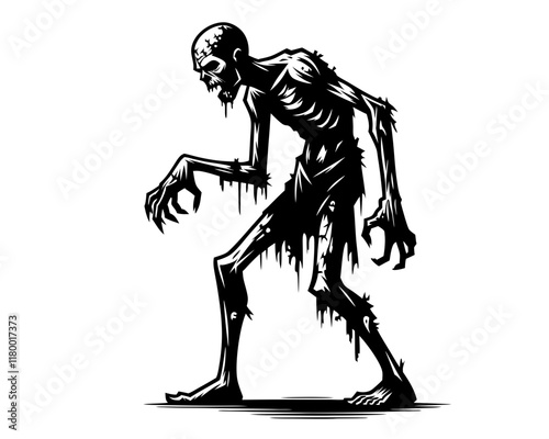  Cartoon zombie silhouette with hunched posture. Clipart image isolated on white background 