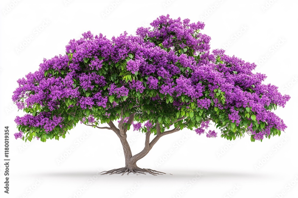 Fototapeta premium Beautiful Purple Flowering Tree Isolated on White Background Spring Blossom Nature