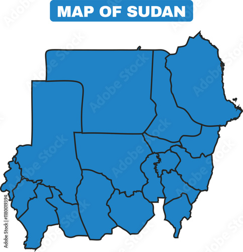 Blue Sudan country map border outline vector