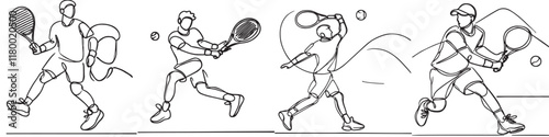 Continuous line collection of various sports athlete activities