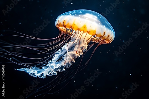 Jellyfish swimming in the water. Jellyfish is a marine species of the genus Chrysaora. photo