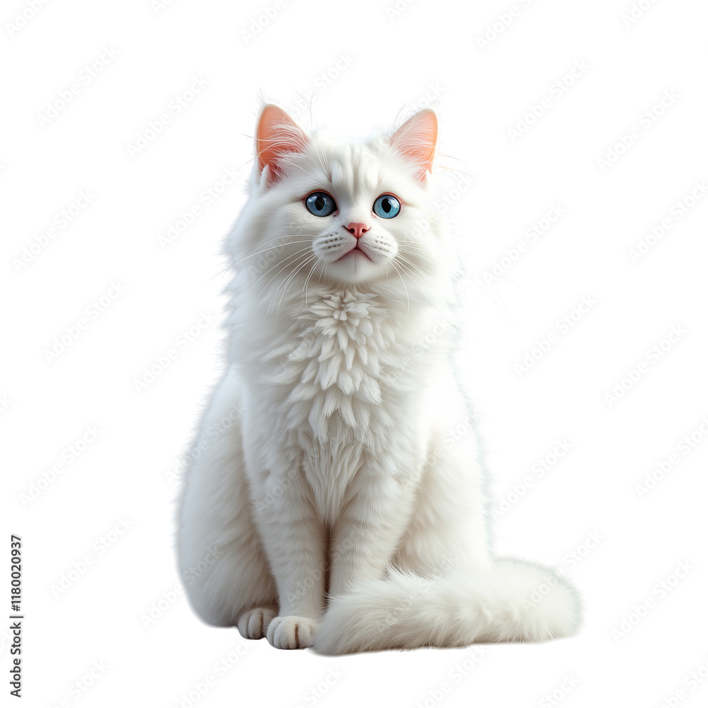 Adorable White Cat with Blue Eyes Sitting on Transparent Background Adorable White Cat with Blue Eyes Sitting on Transparent Background