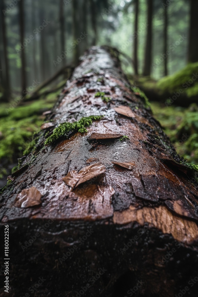 Close-up of a fallen tree trunk surrounded by lush forest greenery in a serene woodland setting. Close-up of a fallen tree trunk surrounded by lush forest greenery in a serene woodland setting.