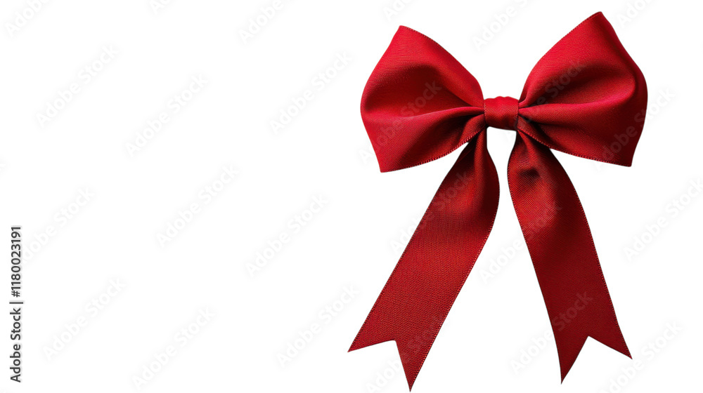 A vibrant red bow elegantly draped on a white background, perfect for festive occasions and gifts A vibrant red bow elegantly draped on a white background, perfect for festive occasions and gifts