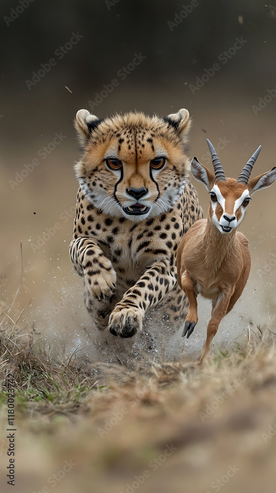 Obraz premium Wildlife motion cheetah chasing gazelle on safari image