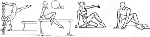 Continuous line collection of various sports athlete activities