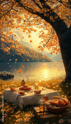 An ideal picnic on the shore of a shimmering golde_004