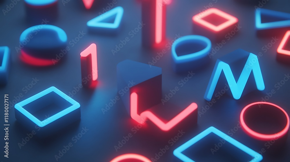 Abstract Neon Shapes Illuminated In Blue And Red Abstract Neon Shapes Illuminated In Blue And Red