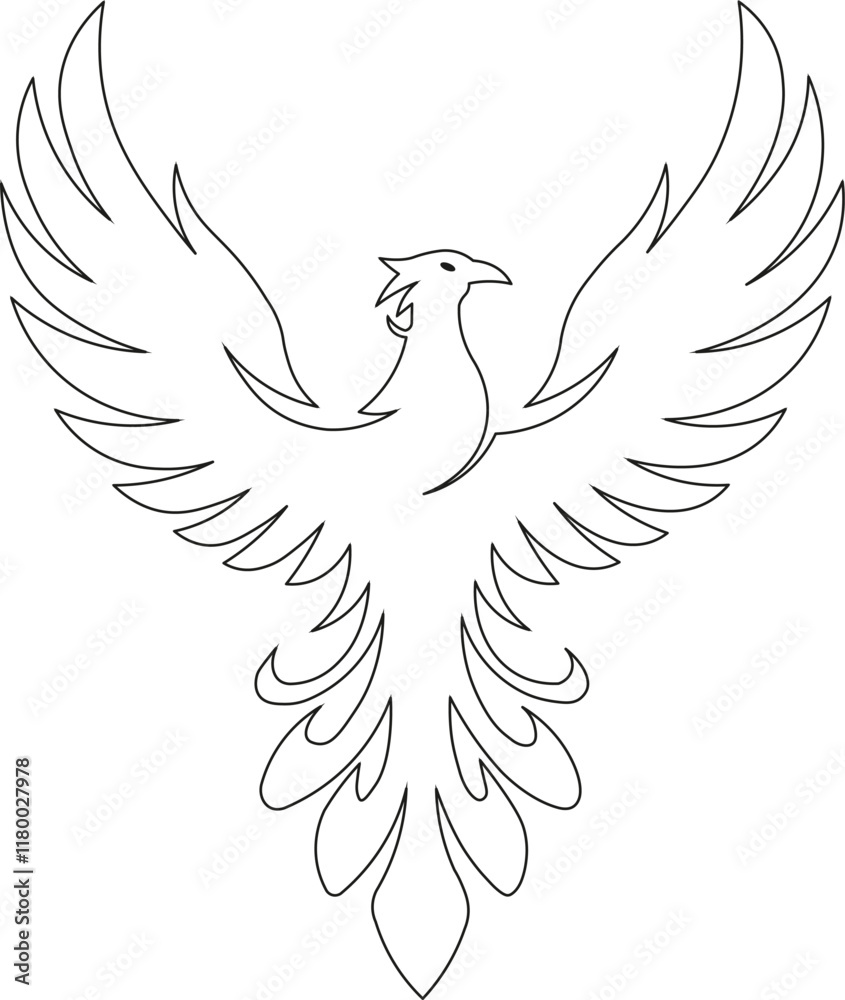 Obraz premium Minimalist illustration of a phoenix bird just outline.