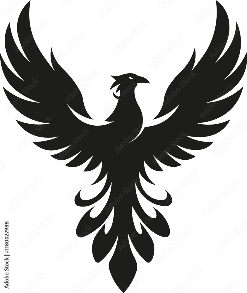 Minimalist illustration of a silhouette style phoenix bird Minimalist illustration of a silhouette style phoenix bird