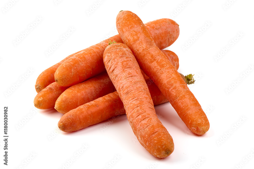 Fresh whole carrots isolated on white background. Fresh whole carrots isolated on white background.