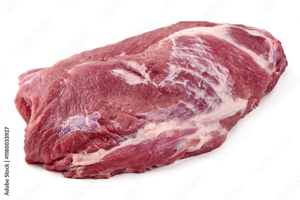 Chilled Pork Neck Meat isolated on white Background. Chilled Pork Neck Meat isolated on white Background.