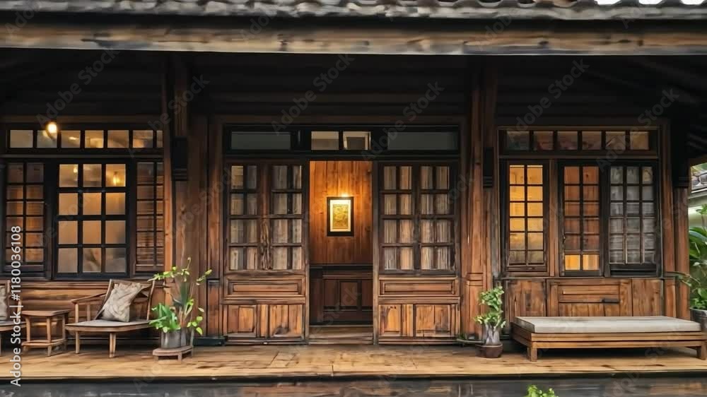 Tranquil Wooden House Entrance Tranquil Wooden House Entrance