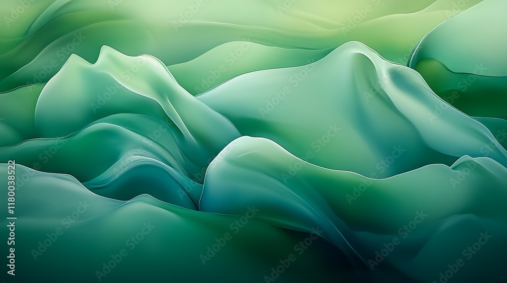 Obraz premium Abstract Green Waves Flowing Landscape