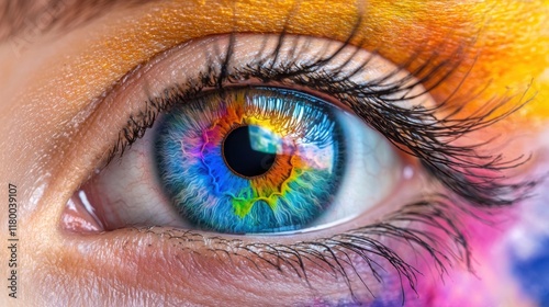 A high-quality macro photograph of a human eye, vividly reflecting a dramatic
