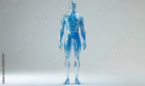 Transparent blue 3D male anatomy model.