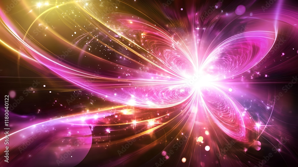 Naklejka premium Abstract Luminous Flower Cosmic Design with Golden Hues