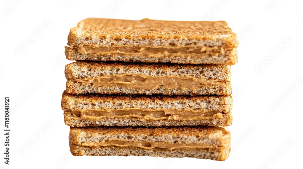 Delicious stack of toasted bread with creamy peanut butter filling for a perfect snack Delicious stack of toasted bread with creamy peanut butter filling for a perfect snack