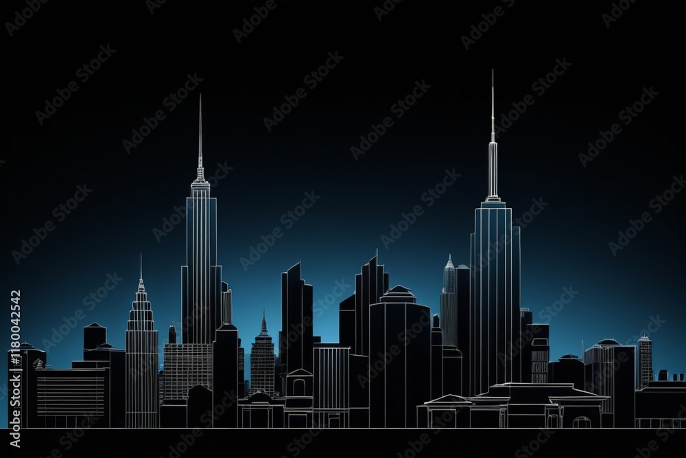 Obraz premium arafed city skyline with skyscrapers at night with blue sky