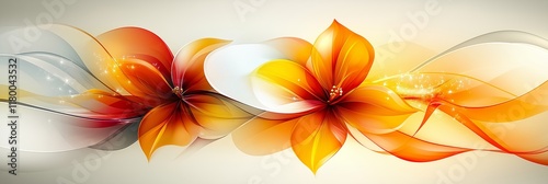An abstract background featuring vibrant orange and yellow flowers with flowing lines, symbolizing celebration and femininity
