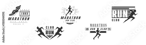 Marathon and Run Club Logo and Monochrome Label Vector Set
