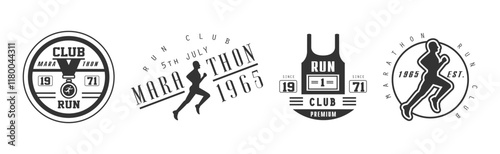 Marathon and Run Club Logo and Monochrome Label Vector Set