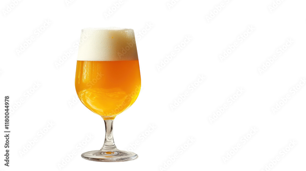 A refreshing golden beer in a stylish glass with a frothy head against a minimalist background A refreshing golden beer in a stylish glass with a frothy head against a minimalist background