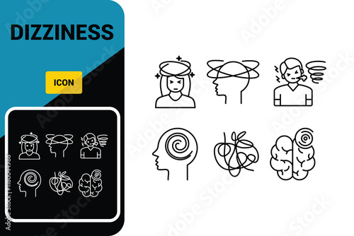 Diabetes symptom dizziness line vector icon set