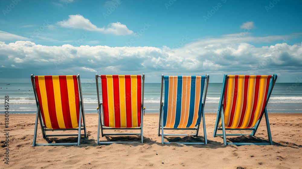 Beach Chairs Summer Vacation Idyllic Seascape Photo Beach Chairs Summer Vacation Idyllic Seascape Photo