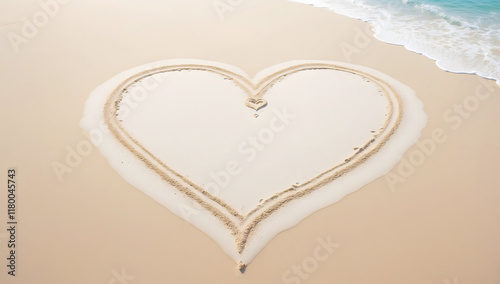 Heart shaped sand on the beach, valentine's day concept